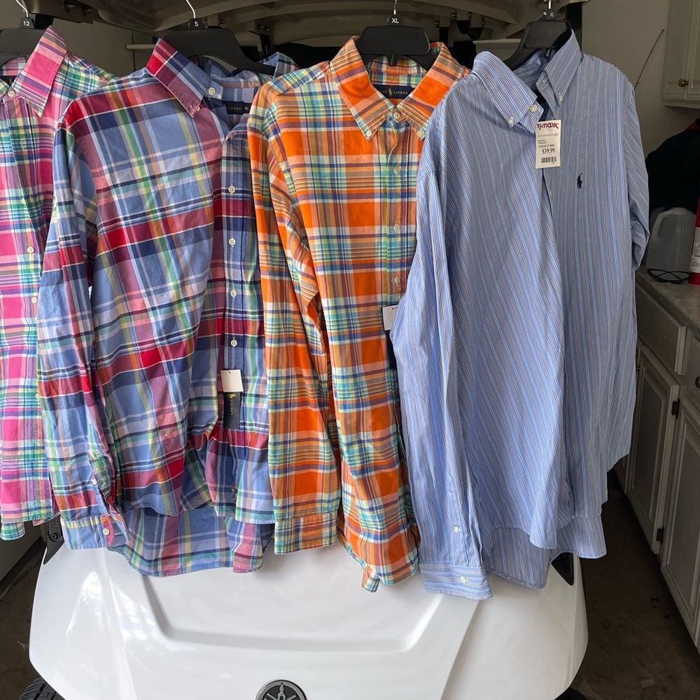 Polo Ralph Lauren Men's Plaid and Striped Shirts - Pink, Blue, Orange